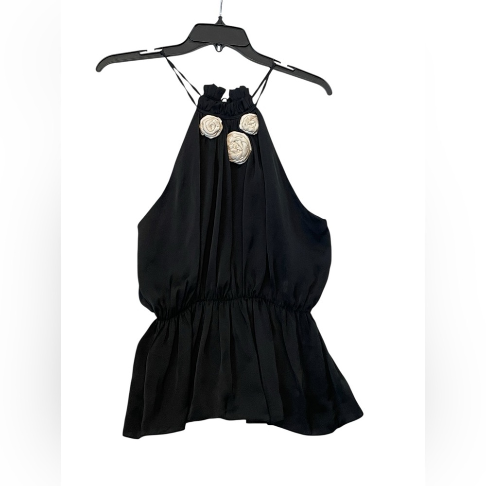 Women's Deep Black Satin Halter Top SZ S